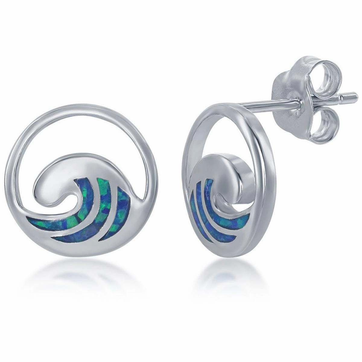 Women's Necklace and Earrings Set - Sterling Blue Inlay Opal Wave | SET-571