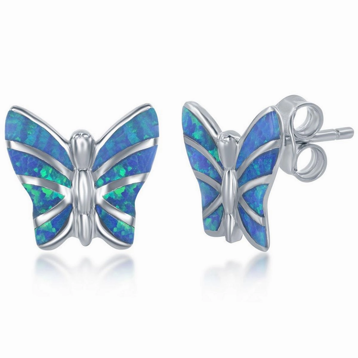 Women's Necklace and Earrings Set - Sterling Blue Opal Butterfly | SET-574