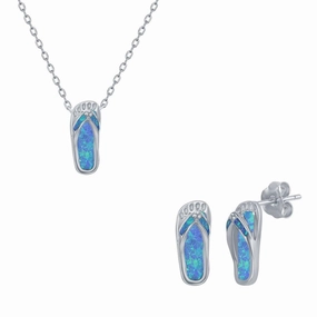Women's Necklace and Earrings Set - Sterling Blue Opal Flip Flop | SET-567 suit-set  