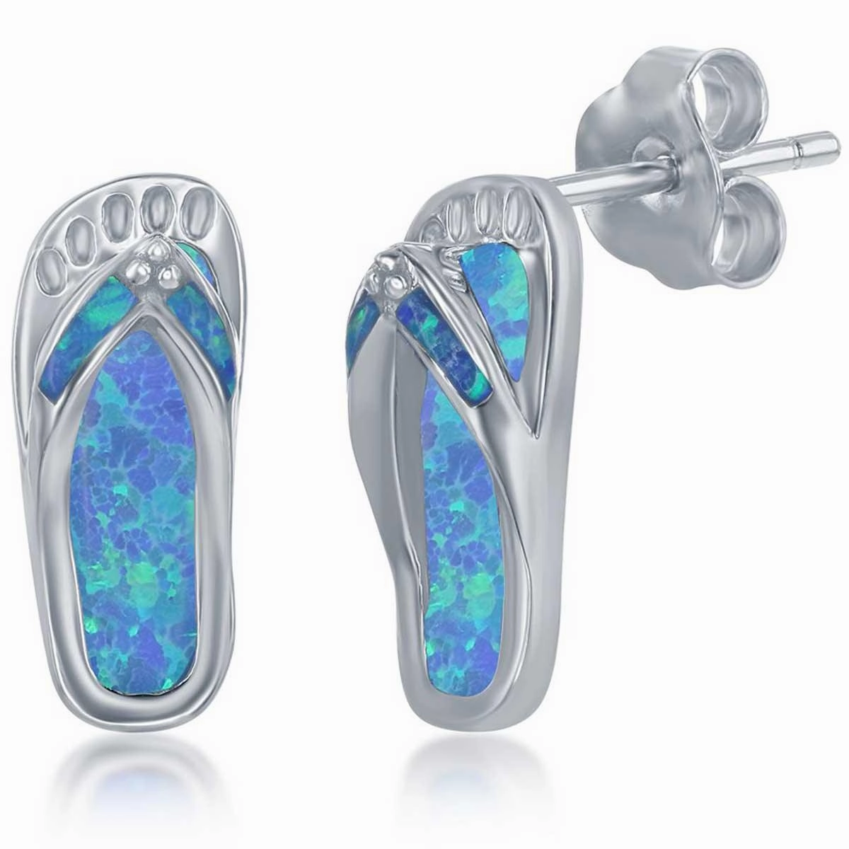Women's Necklace and Earrings Set - Sterling Blue Opal Flip Flop | SET-567