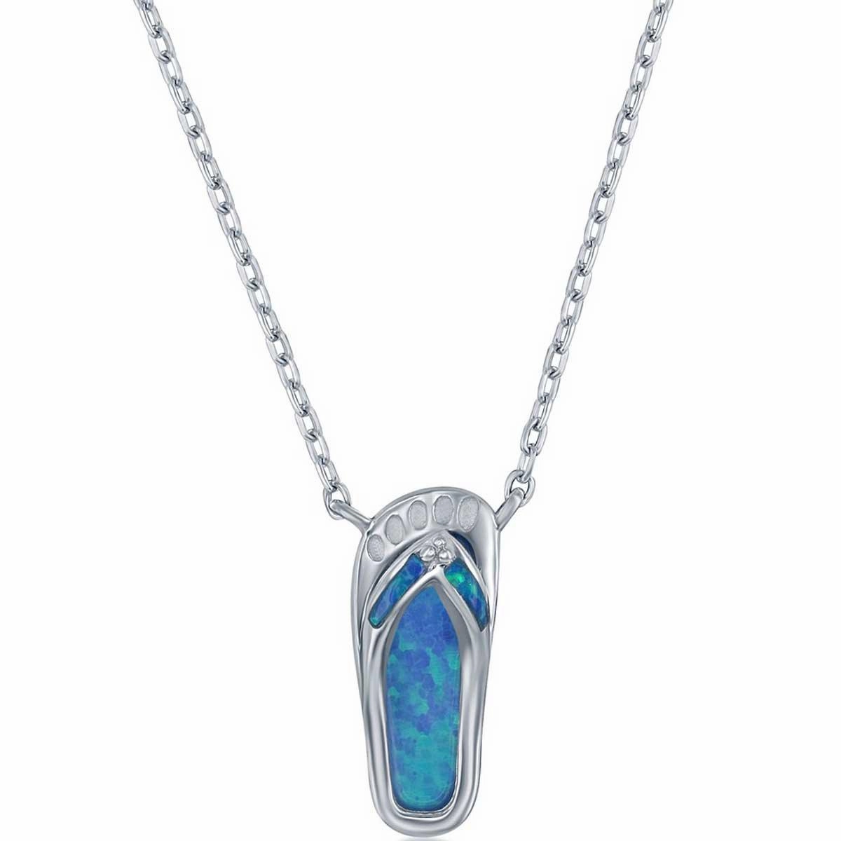Women's Necklace and Earrings Set - Sterling Blue Opal Flip Flop | SET-567