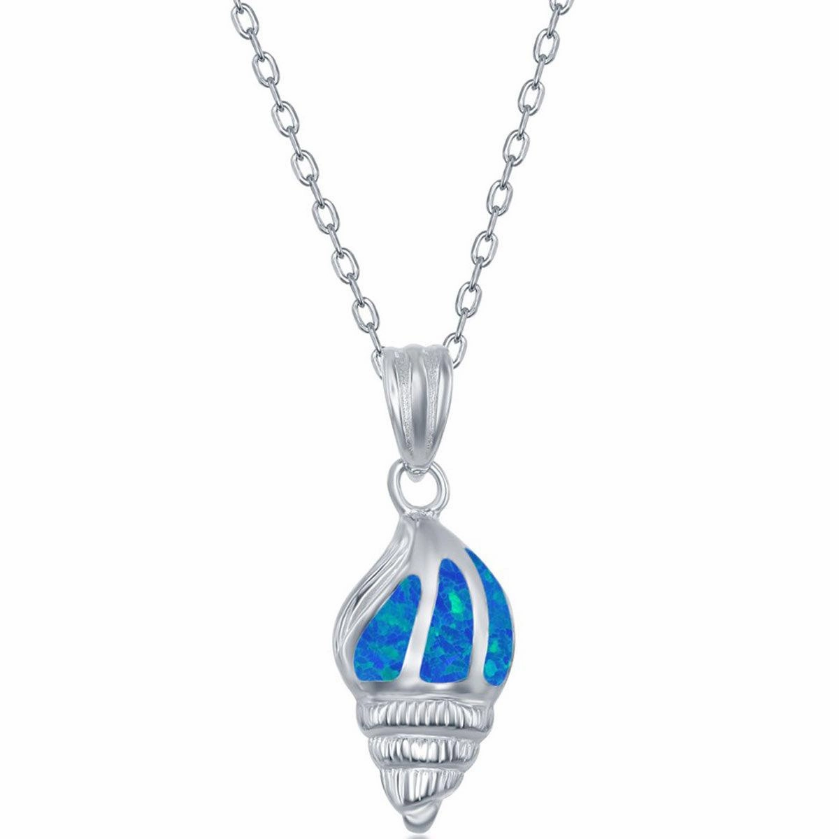Women's Necklace and Earrings Set - Sterling Blue Opal Sea Shell | SET-572