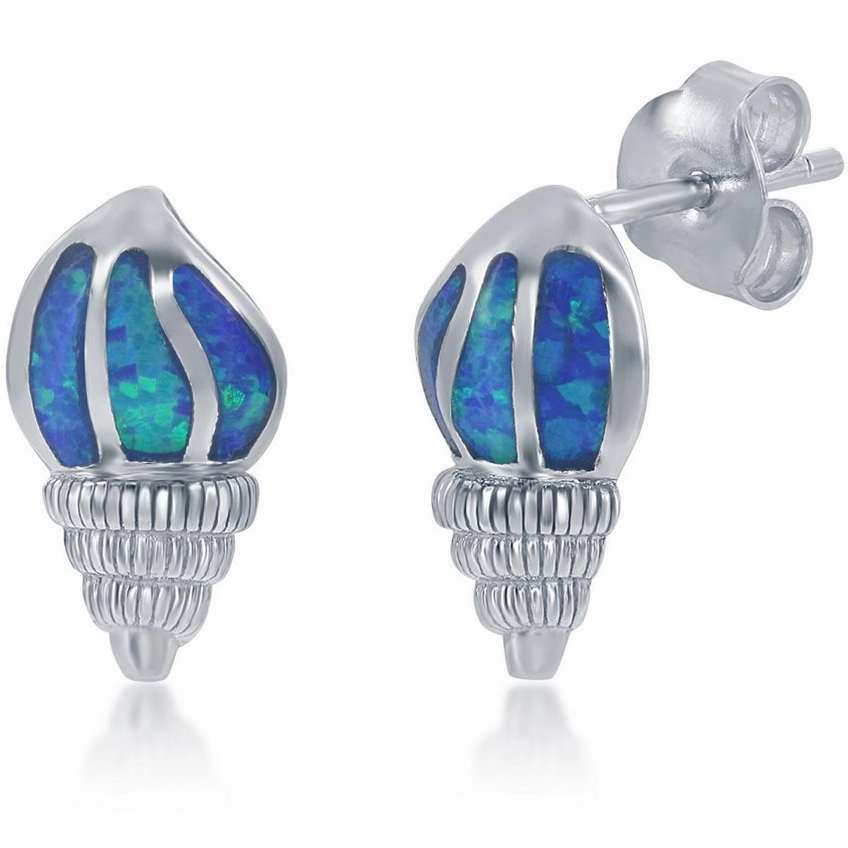 Women's Necklace and Earrings Set - Sterling Blue Opal Sea Shell | SET-572