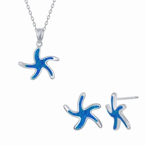 Women's Necklace and Earrings Set - Sterling Blue Opal Starfish | SET-569 suit-set  