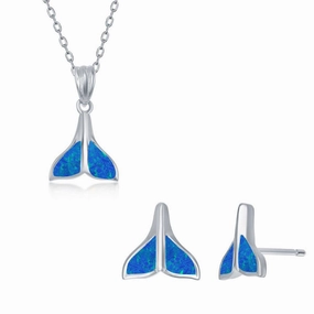 Women's Necklace and Earrings Set - Sterling Blue Opal Whale Tail | SET-573 suit-set  