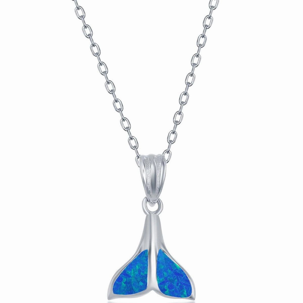 Women's Necklace and Earrings Set - Sterling Blue Opal Whale Tail | SET-573
