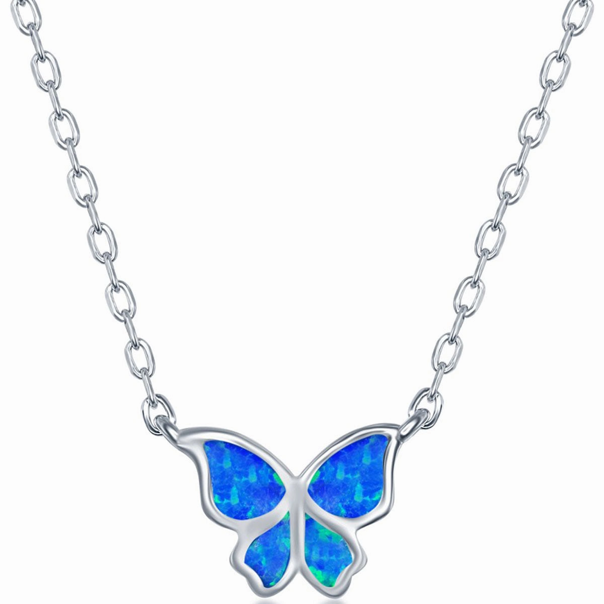 Women's Necklace and Earrings Set - Sterling Blue Small Butterfly | SET-585