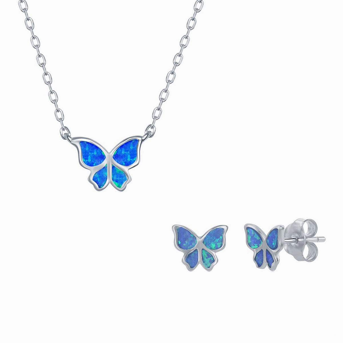 Women's Necklace and Earrings Set - Sterling Blue Small Butterfly | SET-585 suit-set  