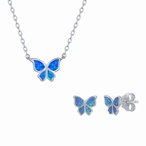 Women's Necklace and Earrings Set - Sterling Blue Small Butterfly | SET-585 suit-set  