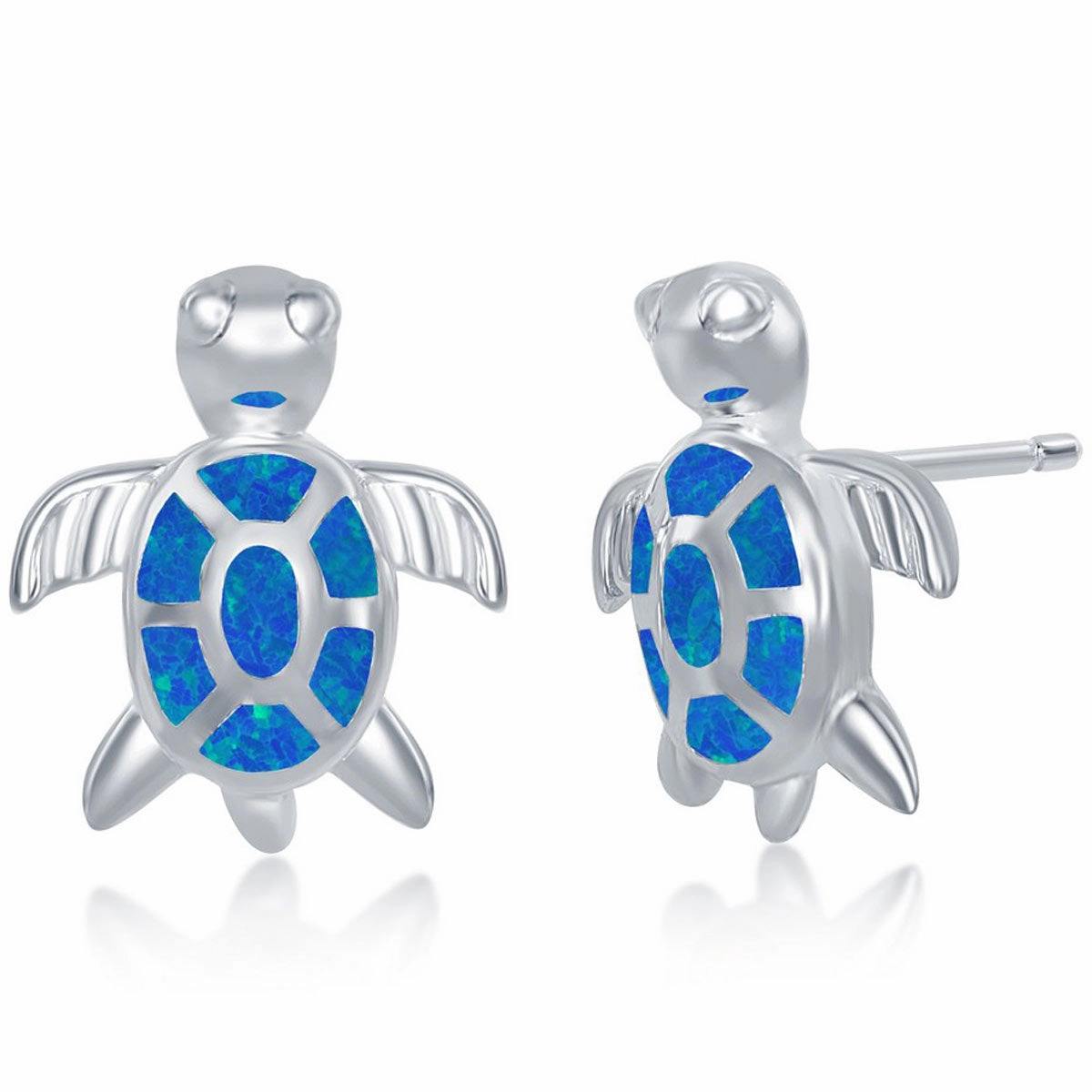 Women's Necklace and Earrings Set - Sterling Silver Blue Opal Turtle | SET-579