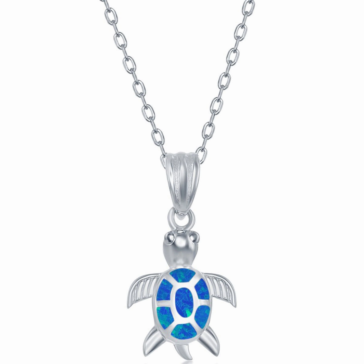 Women's Necklace and Earrings Set - Sterling Silver Blue Opal Turtle | SET-579