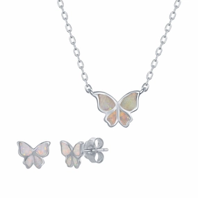 Women's Necklace and Earrings Set - Sterling Silver White Butterfly | SET-586 suit-set  