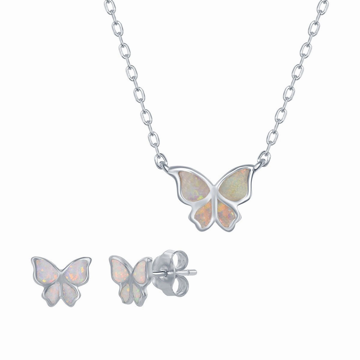 Women's Necklace and Earrings Set - Sterling Silver White Butterfly | SET-586 suit-set  