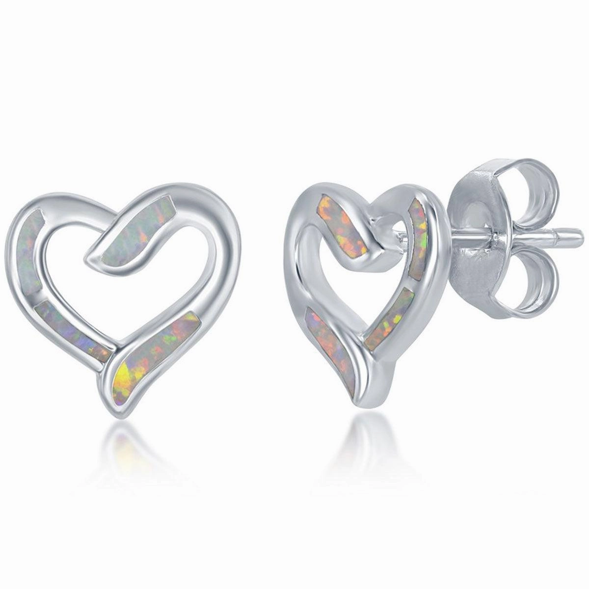 Women's Necklace and Earrings Set - Sterling Silver White Opal Heart | SET-576