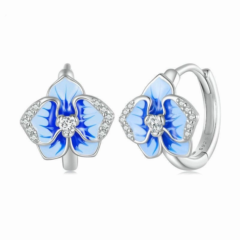 Women's S925 Silver Phalaenopsis Flower Earrings
