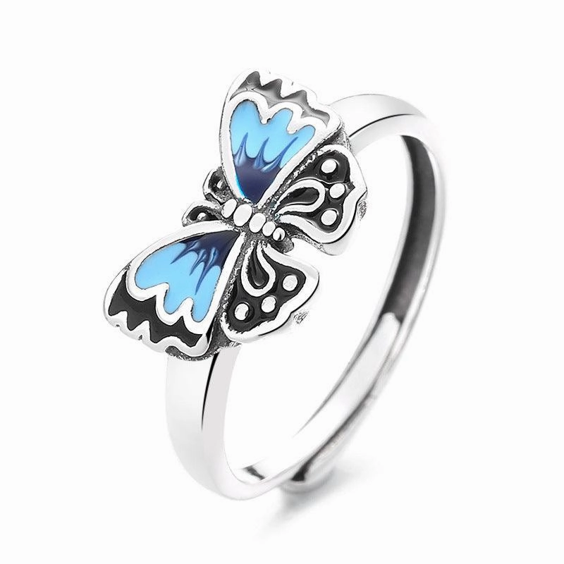 Women's S925 Sterling Silver Color Matching Epoxy Butterfly Ring
