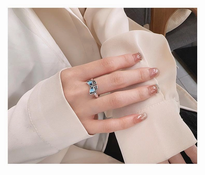 Women's S925 Sterling Silver Color Matching Epoxy Butterfly Ring