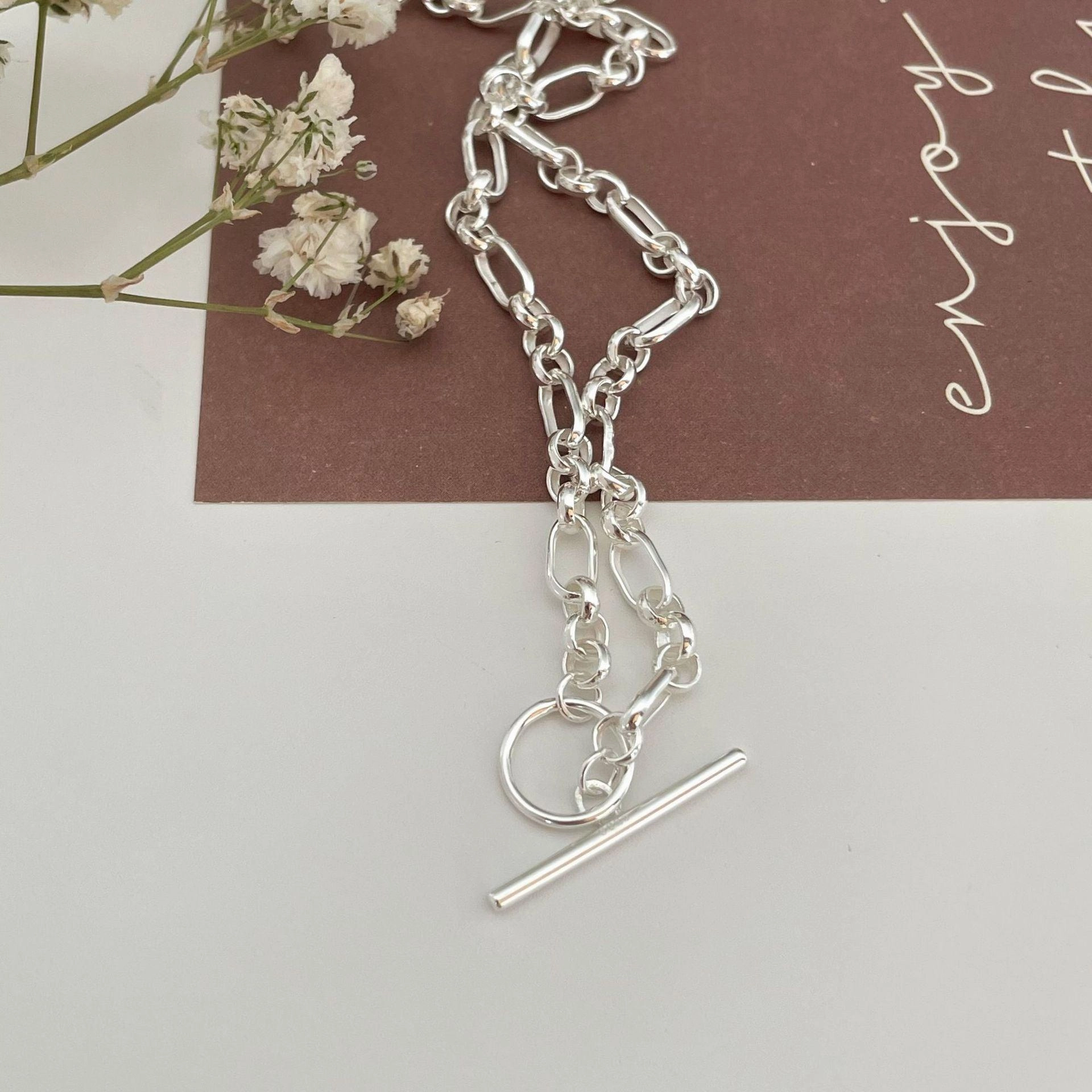 Women's Simple Sterling Silver Pearl Chain Necklace