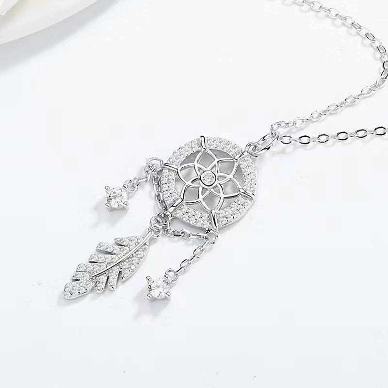 Women's Simple Temperament Sterling Silver Dreamcatcher Puff Energy Sweater Chain