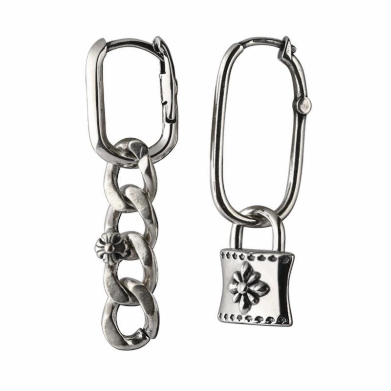 Women's Sterling Silver Asymmetric Chain Lock Ear Buckle