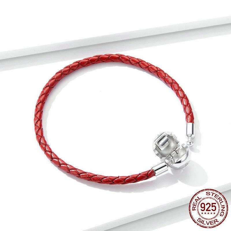 Women's Sterling Silver Red Rope PU Leather Bracelet