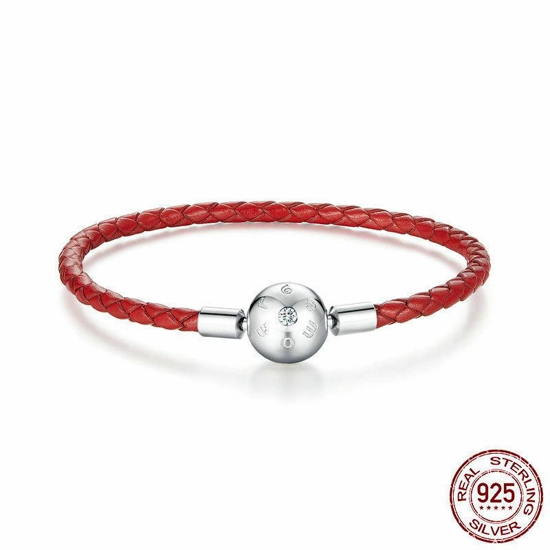 Women's Sterling Silver Red Rope PU Leather Bracelet