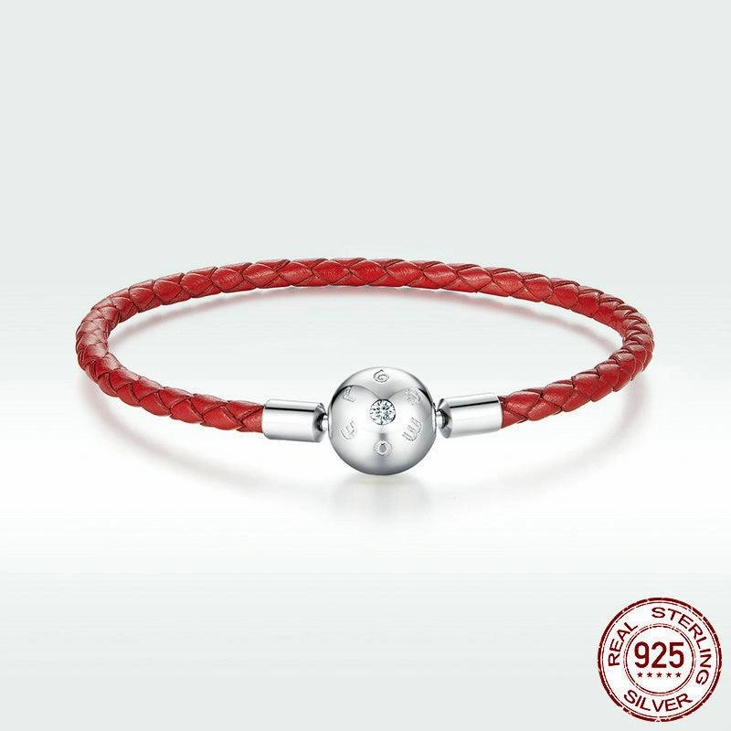 Women's Sterling Silver Red Rope PU Leather Bracelet