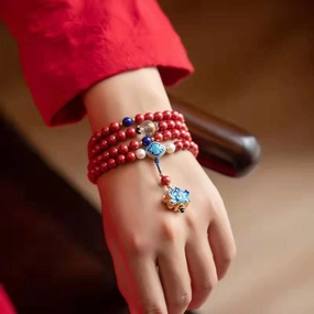 Women's Vermilion Hand String Purple Gold Sand Jewelry Buddhist Beads Bracelet 