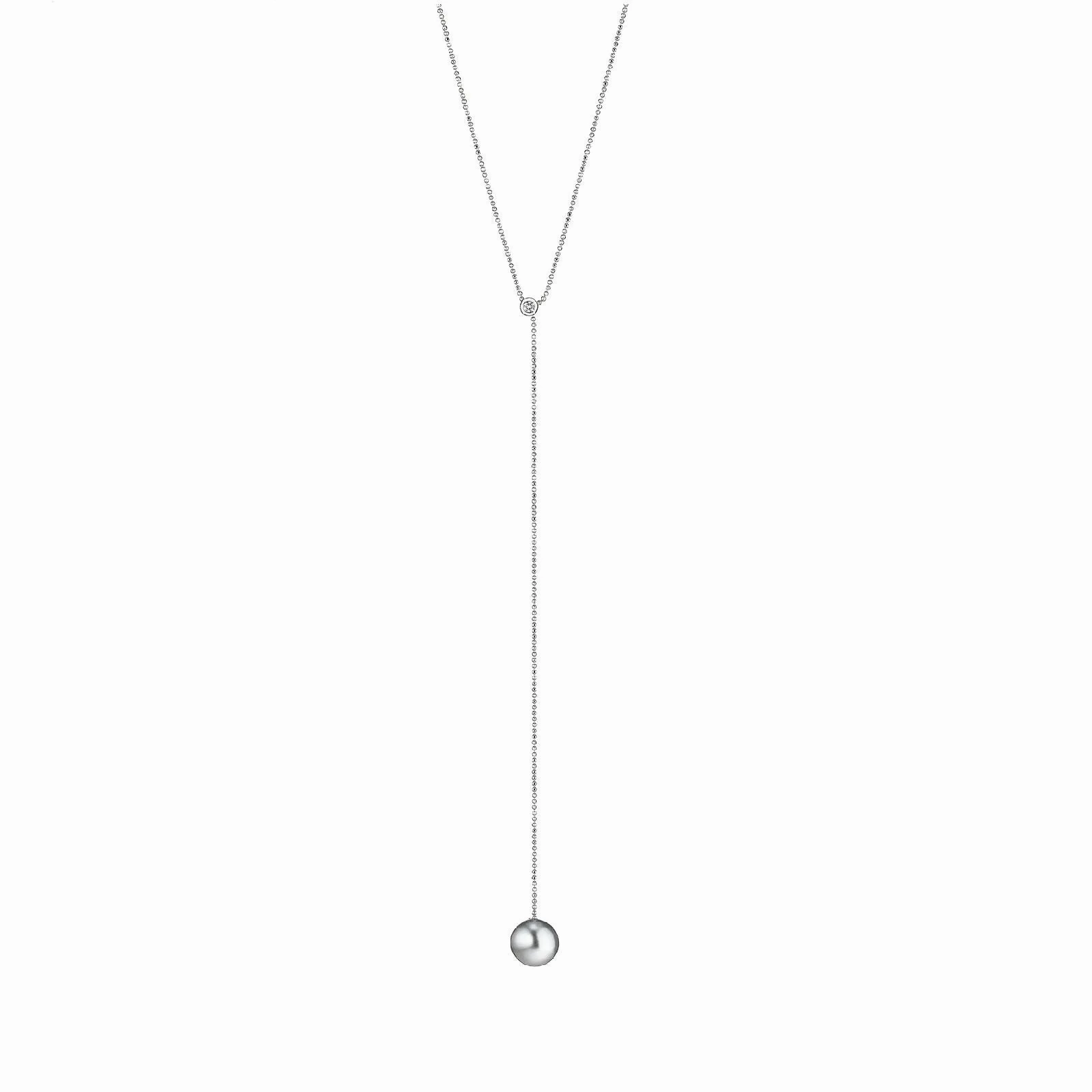 Y 18K Whitegold Necklace w. Diamond &amp; Tahiti Pearl