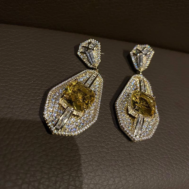 Yellow Diamond Earrings Silver Needle Evening Dress Bagels