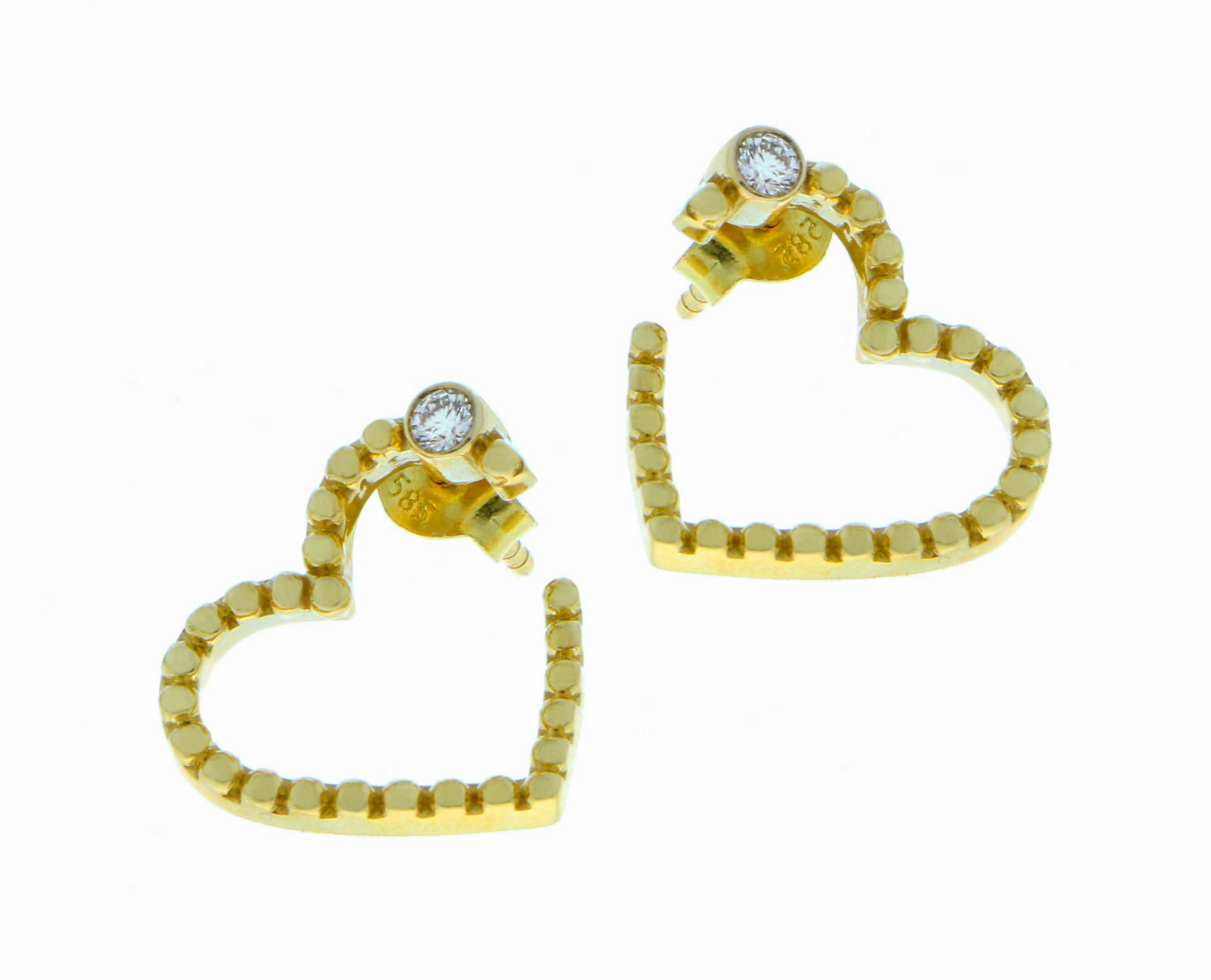 Yellow gold and diamond heart earrings hand-chain-bracelet  