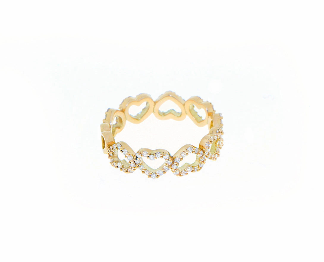 Yellow gold and diamond heart ring hand-chain-bracelet  