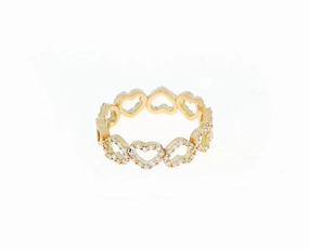 Yellow gold and diamond heart ring hand-chain-bracelet  
