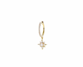 Yellow gold and diamond small single hoop with star pendant hand-chain-bracelet  
