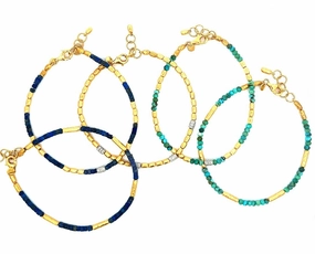 Yellow gold bead bracelets with lapis lazuli, diamonds and turquois hand-chain-bracelet  