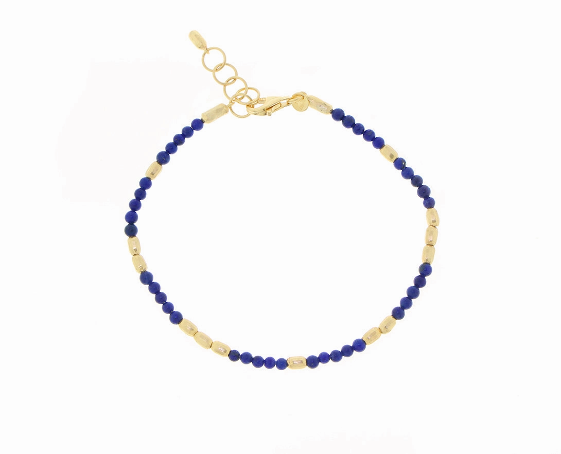 Yellow gold bead bracelets with lapis lazuli, diamonds and turquois