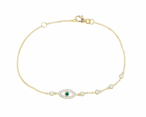 Yellow gold bracelet with a diamond eye and 5 diamonds hand-chain-bracelet  