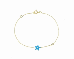 Yellow gold bracelet with an enamel star and diamond hand-chain-bracelet  