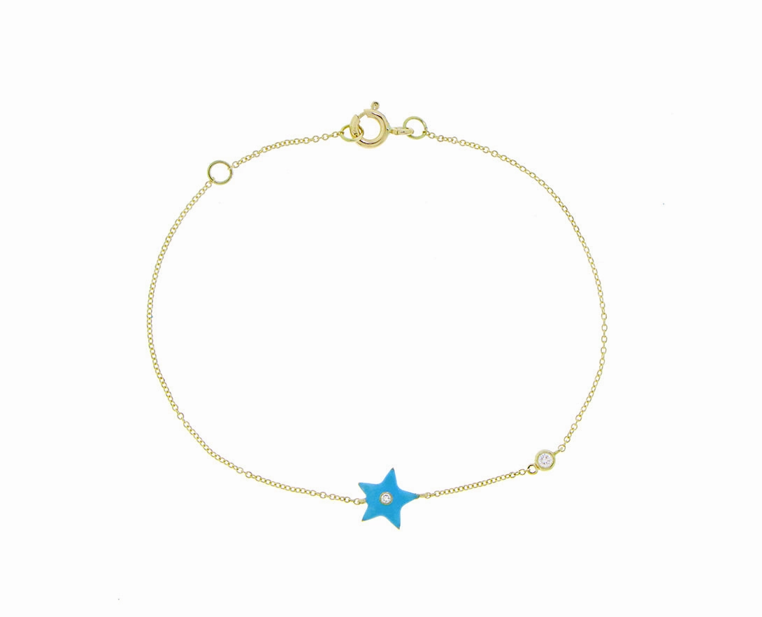 Yellow gold bracelet with an enamel star and diamond hand-chain-bracelet  