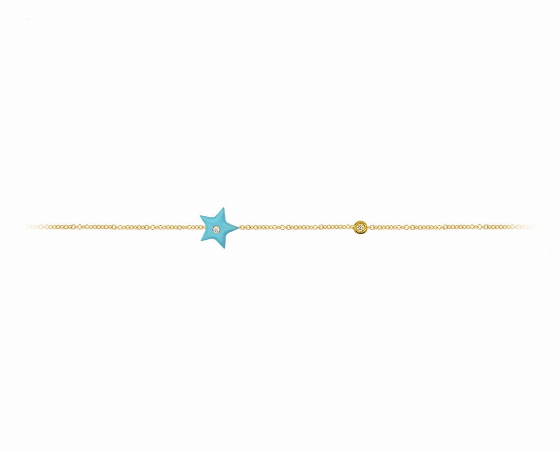 Yellow gold bracelet with an enamel star and diamond