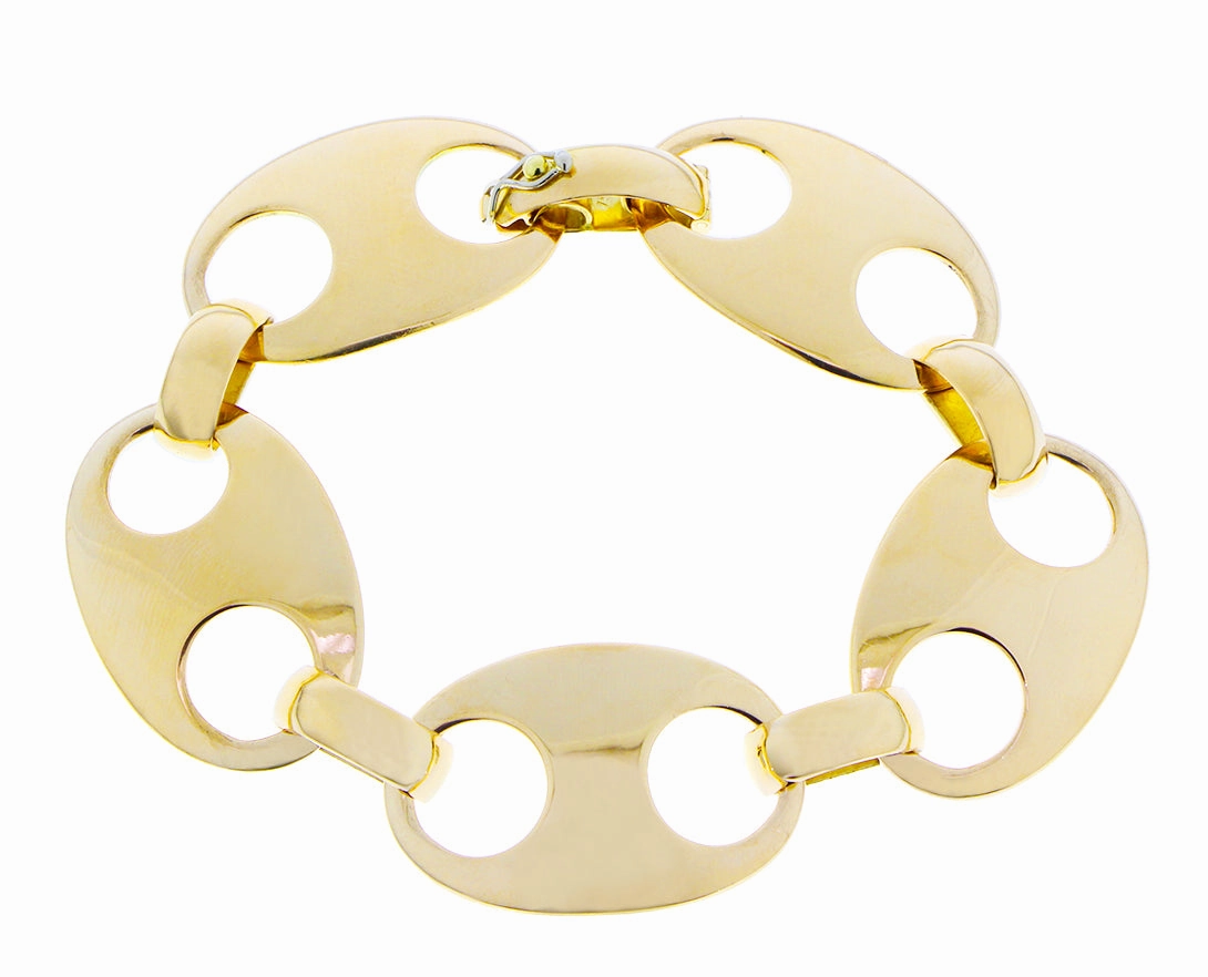 Yellow gold bracelet with oval links hand-chain-bracelet  