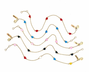Yellow gold bracelets with 5 enamel hearts hand-chain-bracelet  