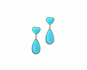 Yellow gold,diamond and turquoise earrings hand-chain-bracelet  