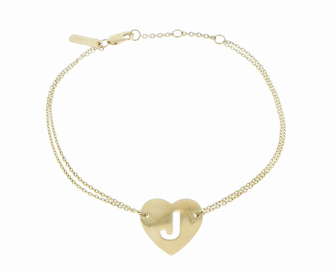 Yellow gold double bracelet with a letter heart charm hand-chain-bracelet  