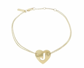 Yellow gold double bracelet with a letter heart charm hand-chain-bracelet  