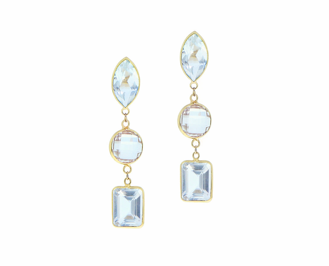 Yellow gold earrings with topaz hand-chain-bracelet  