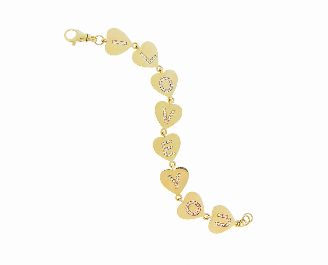 Yellow gold heart bracelet with diamonds hand-chain-bracelet  