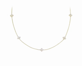 Yellow gold necklace with diamond flower charms hand-chain-bracelet  