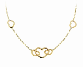 Yellow gold necklace with open heart charms hand-chain-bracelet  