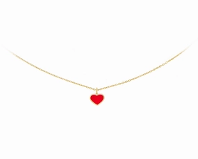 Yellow gold necklace with small red enamel heart charm hand-chain-bracelet  